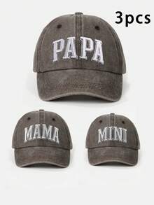 3/6件組刺繡 PAPA+MAMA+MINI 親子系列水洗棒球帽，可調節防曬休閒帽，適合男孩女孩，適用春秋旅行、海邊度假、戶外活動 - 棒球帽 - 查看 16