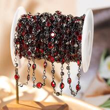 1m 6mm Red Glass Beaded Chain With Rhinestones, Copper Beaded Chain Suitable For DIY Gothic Style Clothing And Jewelry Necklaces, Bracelets - JTT1570 - View 3