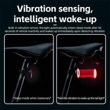 ROCKBROS 1pc Intelligent Bicycle Taillight, 3 Modes Brake Sensing, IPX7 Waterproof, Magnetic Charging, Vibration Sensing, Rechargeable - Black - View 11