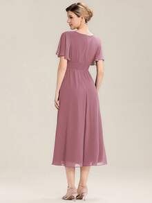 EVERPRETTY Elegant V-Neck Long Bridesmaid Dress, Light Pink Semi-Formal Wedding Guest Dress, Spring - Dusty Pink - View 2