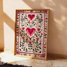 1幅复古手绘爱情主题艺术墙画装饰画，情人节海报，浪漫婚礼画，周年纪念礼物，唯美艺术，家居装饰客厅，墙面装饰，无框 - 愛心花卉 - 查看 1