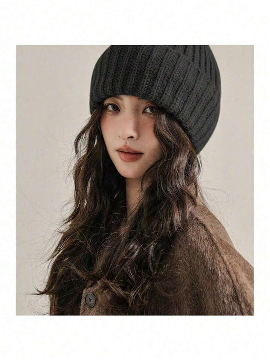 1pc Warm Loose Ear Protection Knit Hat, Thick Knit Beanie, Large Head Circumference, Unisex Autumn/Winter New Warm Loose Slouchy Beanie, Winter Warm, Unisex - A - View 1