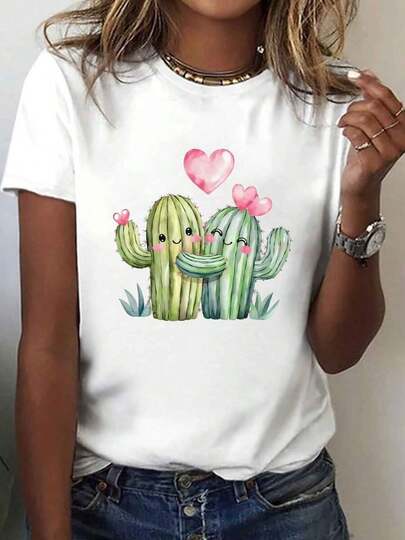 Camiseta de San Valentín para Mujeres - Linda camiseta de manga corta con corazón y cupido con escenas de San Valentín, blusa casual de cuello redondo para atuendos de primavera y verano, lavable aáquina, cómoda y usable para fiestas y uso diario (todo el año)