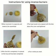 1 Set Vintage Arabic Style Metal Incense Burner, Retro Gold Incense Holder, Backflow Incense Burner Decor, Ash Tray, Desktop Miniature Ornament, Home Decor, Room Decor, Tabletop Decor, Creative Home Fragrance Gift - Big Round Head - View 10