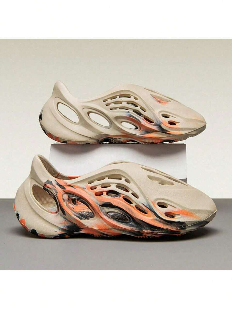 Zapatillas de espuma para correr para mujer y hombre, zapatillas Hollow Cloud ligeras sin cordones, zapatillas de paseo transpirables, sandalias de playa suaves. - Camuflaje beige y naranja - Ver 1