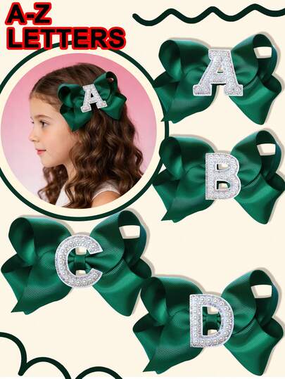 1 pieza Lazo de pelo con clip de 5 pulgadas y 26 letras A-Z de perlas personalizadas, para niñas adolescentes, para festivales, fiestas, escuela, graduación, primer día de clases, accesorios de pelo para estudiantes adolescentes