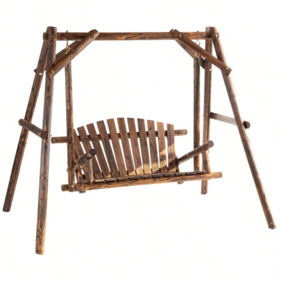 2-Seater Swing, Made Of Solid Wood, Natural Finish, 187 X 137 X 170 Cm, Ideal For Garden And Terrace. - Maroon - View 1