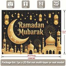 1pc 2D Flat Banner, Ramadan Theme With Crescent Moon & Star Pattern, Suitable For Events, Weddings, Parties, Ceremonies, All Seasons, Lobby, Room Decor - Made Of Polyester, No Electricity Required - Multicolor - View 3