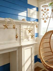 1件沙滩珍珠旗帜装饰，海洋主题挂饰，海星贝壳花环组合，适合夏季沙滩派对、海洋风格家居装饰、壁炉装饰、客厅墙面装饰、婚礼背景、热带假日氛围装饰，也是摄影拍摄和日常软装的审美装饰。 - 彩色 - 查看 7