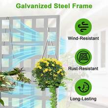 Jardinera metálica con enrejado, 180 x 118 x 30 cm, con orificios de drenaje, ideal para jardín exterior, con privacidad, ideal para trepadoras, hortalizas y enredaderas. - Blanco - Ver 3