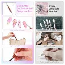 SAVILAND Nail Art Sculpture Pen: Silicone &Amp; Metal Dual Tipped Nail Brushes Silicone Nail Art Tools For Design Nail Foil Carving Drawing Shaping Effect Nail Art Pens Sandalwood Handle For Home DIY - ColorB - 查看 3