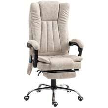 Ergonomic Office Chair With Massage Function, Reclining And Heated, Swivel And Height Adjustable, With Footrest And Side Pocket, Cream White - Light Grey - View 9