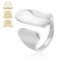 1pc S925 Silver Minimalist Asymmetrical Wide Band Adjustable Ring, Versatile Gift For Holidays - Silver - View 6