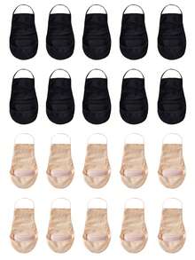 1/5/10双装 女士船袜 隐形浅口夏季薄款浅口防滑半底袜 非落跟短袜 - 彩色 - 查看 19