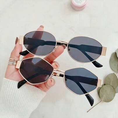 2 piezas Gafas de moda con forma de óvalo y diamante de estilo retro bohemio, de alta gama y estilo streetwear