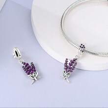 1pc Silver-Plated Elegant Spring Series Lavender Pendant, Suitable For Bracelet, Necklace DIY Jewelry Making - Silver - View 2