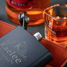 1pc Personalized Leather Flask, Groomsman Gift, Best Man Gift, Leather Flask, Customized Engraved Groomsman Flask, Wedding Flask, Engraved Dad Gift, Groom Gift, Boyfriend Gift, Husband Gift, Unique Groomsman Proposal Gift For Wedding And Bachelor Party - Black - View 2