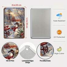 Vintage Winter Metal Sign Snowman Windmill Red Barn Holiday Decor - Rustic Christmas Farmhouse Wall Art - Decorative Tin Sign For Home Cabin Gift - Galvanized Iron Sign Wall Hangings - 1PC - 查看 5