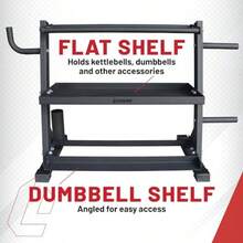 Lifeline Fitness - Estante de almacenamiento para mancuernas y pesas rusas de 3 estantes con cuerda y gancho de banda soporta hasta 420 libras solución de almacenamiento robusta para equipos de gimna - como en la foto - Ver 8