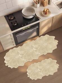 1 Peça Tapete de Cozinha de Silicone com 3 Flores, Tapete de Cozinha, Capacho, Tapete de Chão de Cozinha, Decoração de Capacho, Tapete Pequeno, Tapete Externo, Decoração Doméstica, Tapete de Área, Tapete de Quarto, Tapete Lavável - Multicolorido - Visão 3