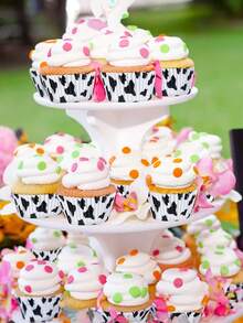 100pcs Black & White Cow Print Baking Cups, Mini Dessert Paper Cups Oil-Proof Baking Liners For Birthday Theme Party, Farm Animal Party, And Holiday Baking Supplies - Multicolor - View 3