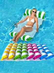 1 pieza Hamaca inflable plegable de doble uso con red, tumbona de ocio acuático, cama flotante inflable, accesorio de fiesta de piscina o playa de verano para adultos, regalo perfecto para relajarse en la piscina o la playa - Tablero flotante - Ver 3