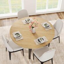 Industrial 47'' Round Dining Table For 4-6 – Space-Saving Wooden Kitchen Table – Sturdy Metal Frame – Perfect For Dining Room Or Kitchen – No Chairs Included - Wood Color - View 5
