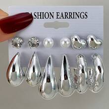 VKME 12件套金属材质爱心仿珍珠C型小清新卡片耳环套装 女士休闲装 - XH92825179 - 查看 2