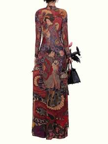 Summer Street Snake Skin Print High Neck High Slit Long Top - Multicolor - View 4