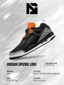 Jordan Spizike Low Safari – Men's Lifestyle Sneakers – Shoes For Man -Vintage-Spring & Summer-Inspired Running Shoes, Shock-Absorbing Comfort, Gym To Streetwear Casual Wear-Easter Gift– FQ1759 008 - Black/Starfish/White/Black - 查看 6