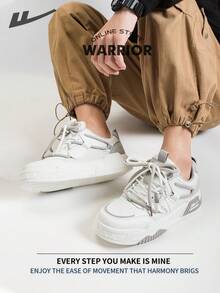 WARRIOR أحذية رياضية للرجال ذات طراز متواضع وراحة في الربيع والخريف، أحذية كاجوال أنيقة مناسبة للارتداء طوال العام، مقاومة للتآكل والصلبة لتدريبات الجري - أبيض/رمادي - مشاهدة 6