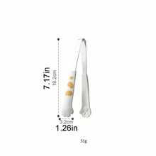 1 chiếc kẹp thức ăn hình bàn chân mèo bằng silicon, kích thước 18.2*3.2cm, nặng 51g. Màu trắng dễ thương với họa tiết chấm vàng, chống trơn trượt và chịu nhiệt, thích hợp cho việc nướng bánh, ăn nhẹ và chế biến thực phẩm trong nhà bếp. - Nhiều màu - Xem 12