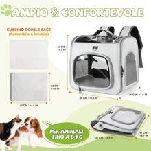 ALLSOPETS Sac à dos pliable pour chien et chat avec fenêtre respirante et crochet de , sac à dos de transport pour chien avec ouverture frontale pour les voyages, la randonnée et les promenades (Lavande) - Gris nuage - Voir 6