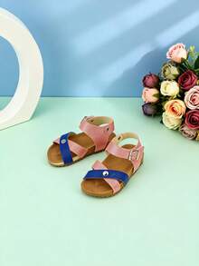 1双儿童亮片交叉绑带仿皮防滑露趾低帮搭扣踝带平底休闲时尚凉鞋，适合夏季日常穿着和海滩度假 - 彩色 - 查看 4