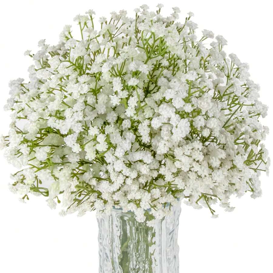 12 PIEZAS/24 PIEZAS Flores artificiales de Gypsophila, flores de Gypsophila falsas a granel, ramos de flores artificiales realistas para bodas, fiestas, decoración del hogar, decoración de habitaciones, decoración de dormitorios, decoración de baños - Blanco - Ver 1