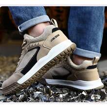 Men's Safety Shoes, Lightweight Work Shoes Plus Size, Low-Top Breathable Steel Toe Shoes, Anti-Slip Anti-Crush Steel Toe Shoes, Outdoor Lace-Up Hiking Shoes, Industrial & Construction Protective Shoes, Spring/Summer Mesh Breathable Work Shoes - 米色 - 查看 9