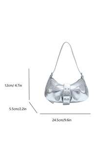 1 pieza Bolso de hombro/axila de mujer de gran capacidad, de cuero sintético suave con efecto ombré, decorado con remaches, estilo vintage motero punk, con correa ajustable, adecuado para trabajo, viajes, citas, fiestas - Plateado - Ver 6