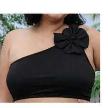 Biquini manga nula  elegante    Rosa 3d  Apliques  Assimétrico    Férias  Praia  viagem - Preto - Visão 2