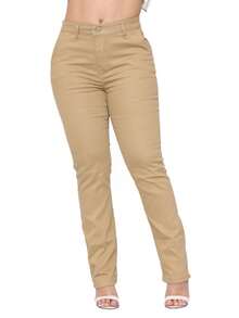 Women's Straight Leg Trousers In Satin Twill, Tailored Style, Malloy Style - Khaki - View 8