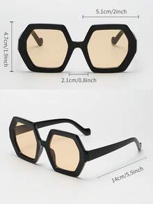 复古几何镜框大框时尚眼镜，适合大脸，时尚塑料休闲装饰日常佩戴，女士时尚眼镜 - 黑色 - 查看 5