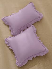 1个浪漫法式荷叶边绗缝信封式抱枕套（不含枕芯），别致浪漫的装饰抱枕套，适用于卧室/宿舍/沙发/躺椅，可作为礼物送给爱人或朋友。可机洗。通过Oeko-Tex认证。淡紫色 - 紫丁香色 - 查看 4