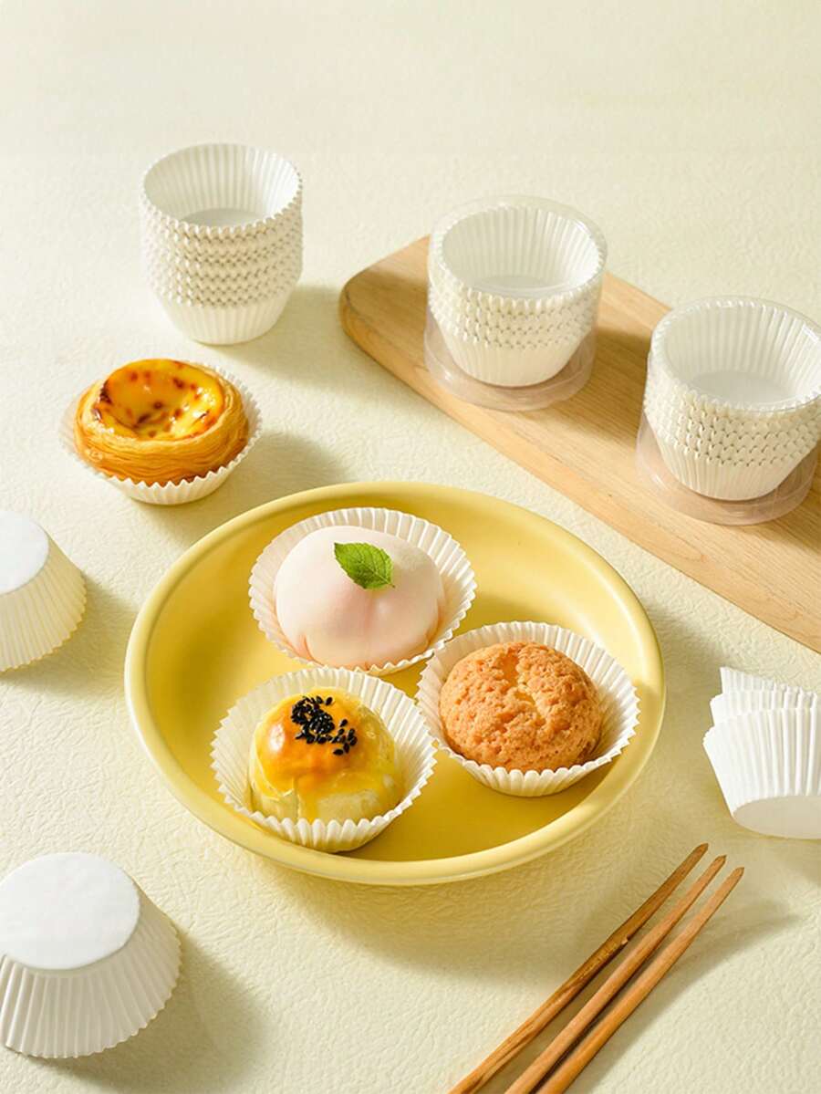 100pcs White Egg Yolk Cake Baking Cups, Oil-Proof Paper Cups For Muffin, Macaron, Baking - Multicolor - View 1