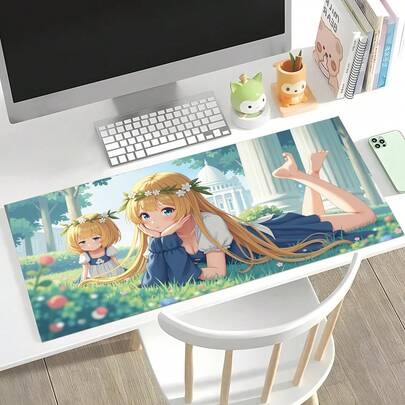 Large Size, 1-Piece Anime Girl Design. Gaming Mouse Pad And Desk Mat - Extra Large/Oversized Extended Non-Slip Rubber Base, Durable And Washable Surface (Suitable For Desktop Computers, Laptops, Offices, Computer Desks). Ideal Valentine's Day Gift For Gamers.