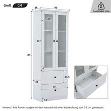 Moderne LED-Vitrine weiß matt 165 cm hoch mit USB-Anschluss, 16-Farben-Fernbedienung, Glasvitrine mit 2 Schubladen, Vertikalvitrine mit verstellbaren Fachböden, Vitrine mit Flügeltüren, MDF-Wohnzimmer - Weiss - Übersicht 7