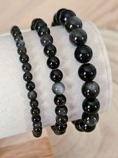 Pulsera de obsidiana AAA, hecha con piedras naturales genuinas, disponible en cuentas de 4 mm, 6 mm y 8 mm, hecha a mano, protege tu aura, adecuada para uso diario.