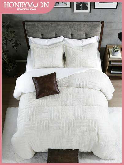 2/3 piezas Juego de ropa de cama de franela a cuadros - Edredón de piel sintética suave y esponjoso, Juego de ropa de cama suave y acogedor, Juego de ropa de cama lujoso y mullido, Incluye 1 edredón y 1/2 funda de almohada, Certificado Oeko-Tex