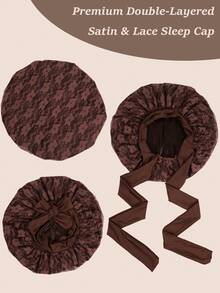 1 PC Hair Bonnet Double-Layer Satin Bonnet With Adjustable Tie - Double-Sided Hair Sleep Bonnet For Women And Curly Hair Wigs Tool - Multicolor - View 7