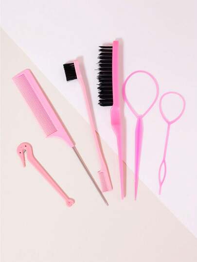 6PCS Hair Styling Comb Set, Comb, Pointed Tail Comb Edge Brush, Hair Tail Tool Weaving Tool Ring, Rubber Band Cutter