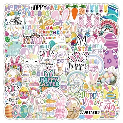 55 Pieces Of Easter Eggs And Cute Bunny Graffiti Stickers, Suitable For Decorating Phone Cases, Laptops, Water Cups, And As Waterproof Stickers. Ideal Gifts For Easter And Valentine's Day