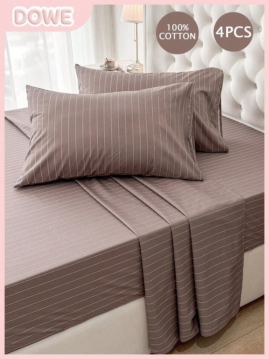 Bộ chăn ga gối 4 món 100% cotton, dễ giặt ủi, mềm mại và thân thiện với da, bao gồm 1 ga trải giường, 1 ga bọc nệm, 2 vỏ gối, thoáng khí, mang lại giấc ngủ thoải mái, phong cách tối giản, món quà tuyệt vời dành cho bố mẹ và bạn bè. - Nhiều màu - Xem 1